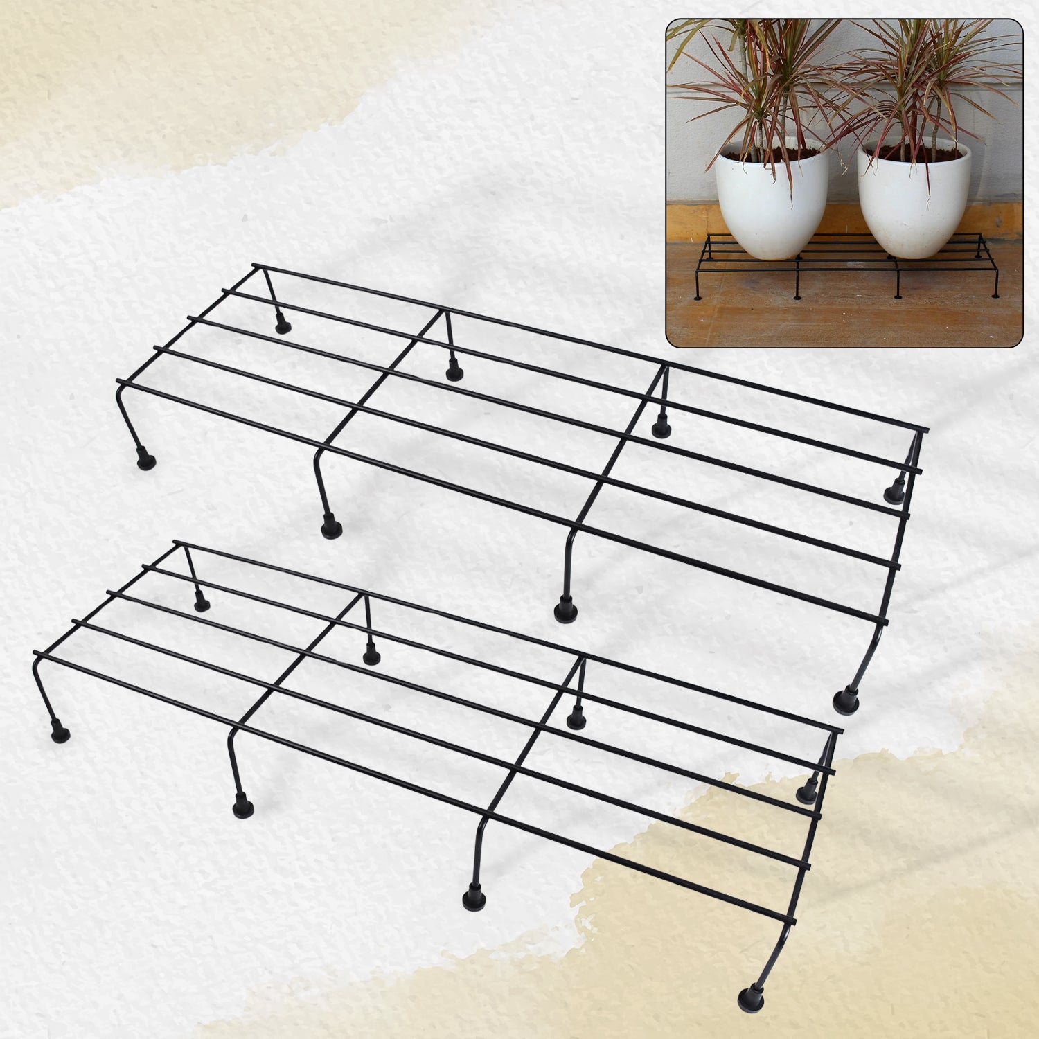 Metal Rectangle Flower Plant Stand For Balcony (6020 Cm  2 Pc Set) - rudrmart.in