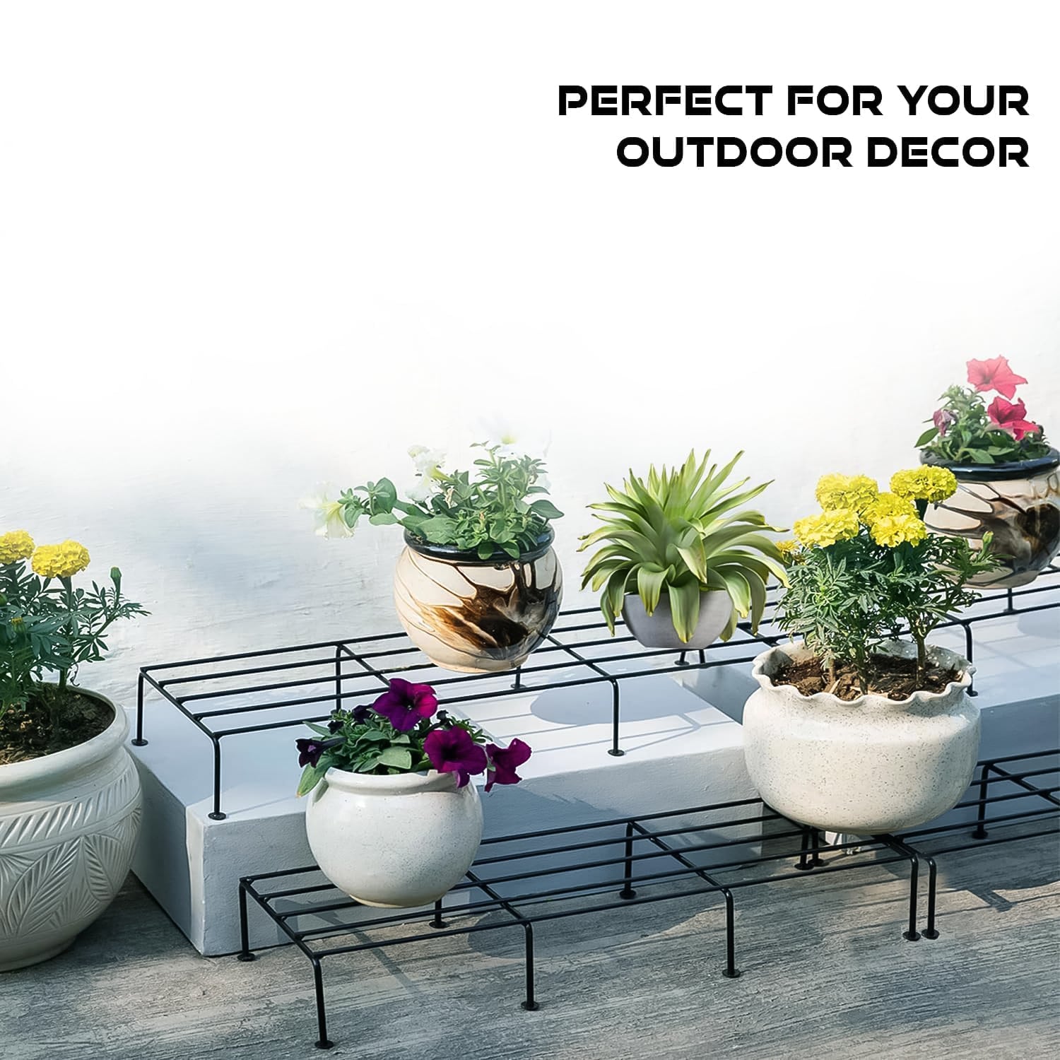 Metal Rectangle Flower Plant Stand For Balcony (6020 Cm  2 Pc Set) - rudrmart.in