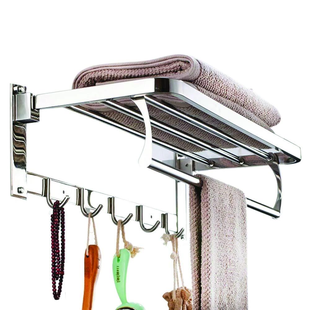 0491 Stainless Steel Folding Towel Rack Cum Towel Bar 18 Inch - rudrmart.in