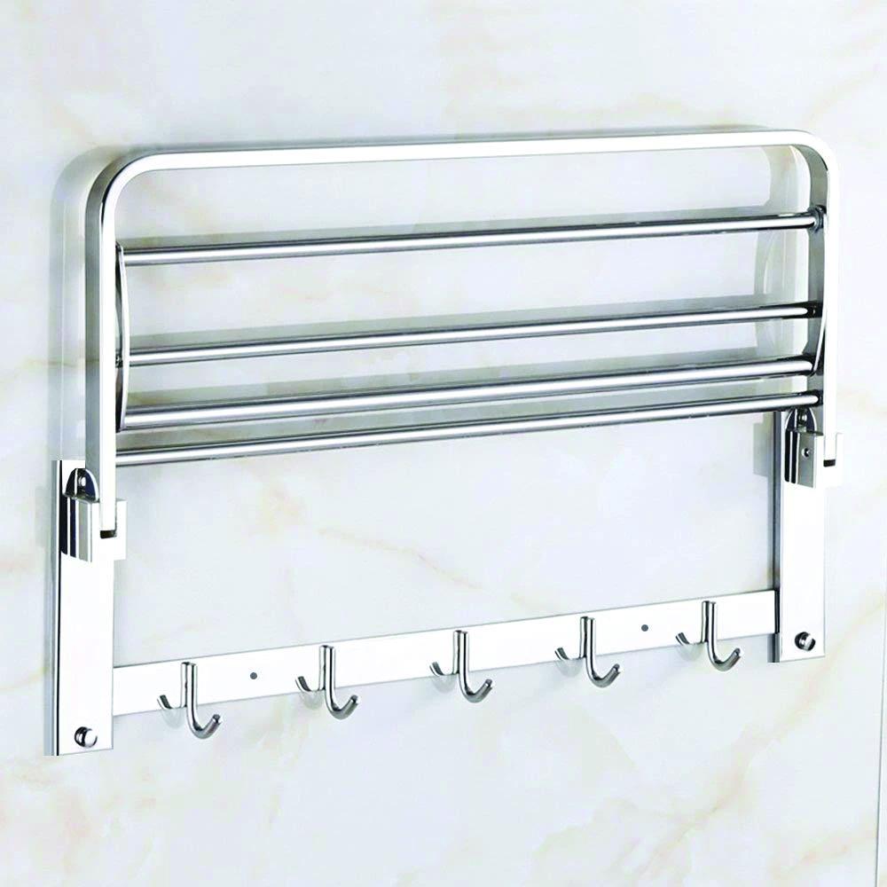 0491 Stainless Steel Folding Towel Rack Cum Towel Bar 18 Inch - rudrmart.in