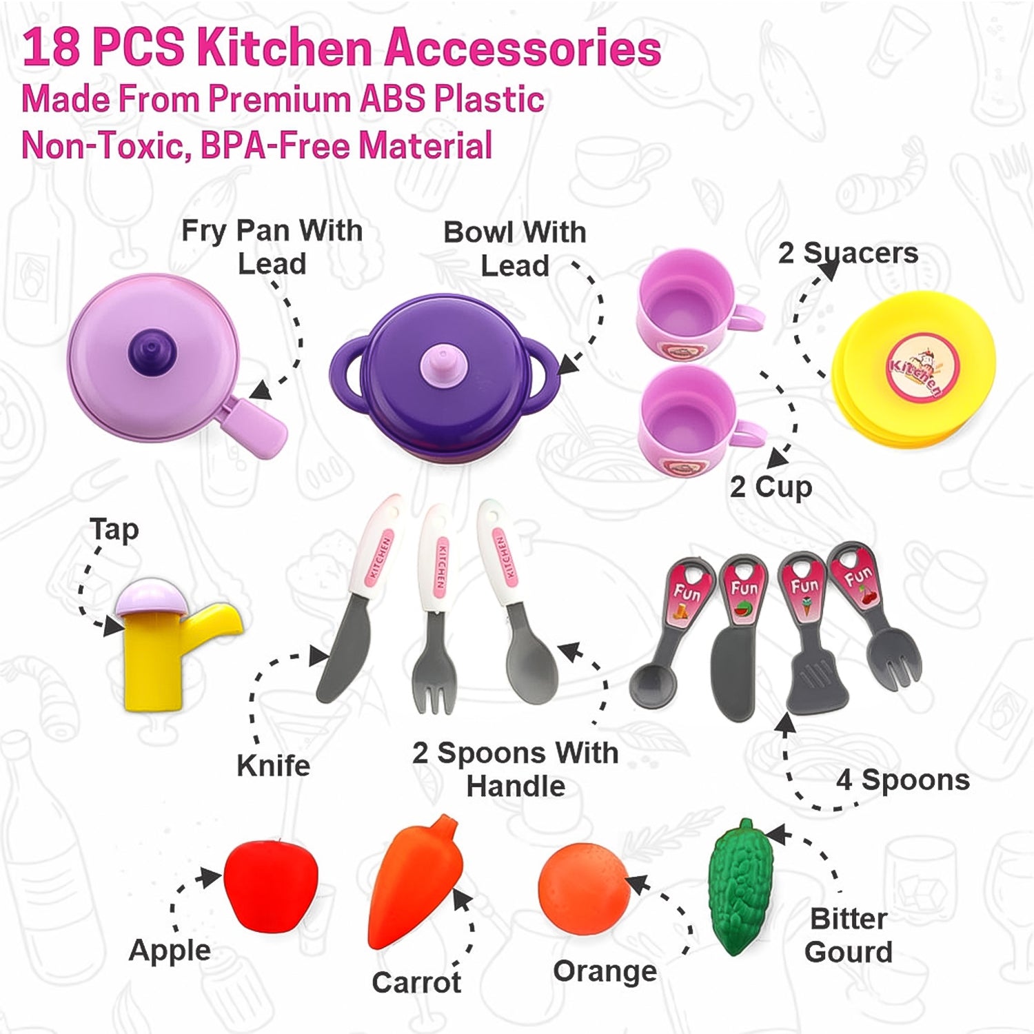 Kitchen Set For Kids Girls Pretend Play Toys Little (23 Pcs Set Approx) - rudrmart.in