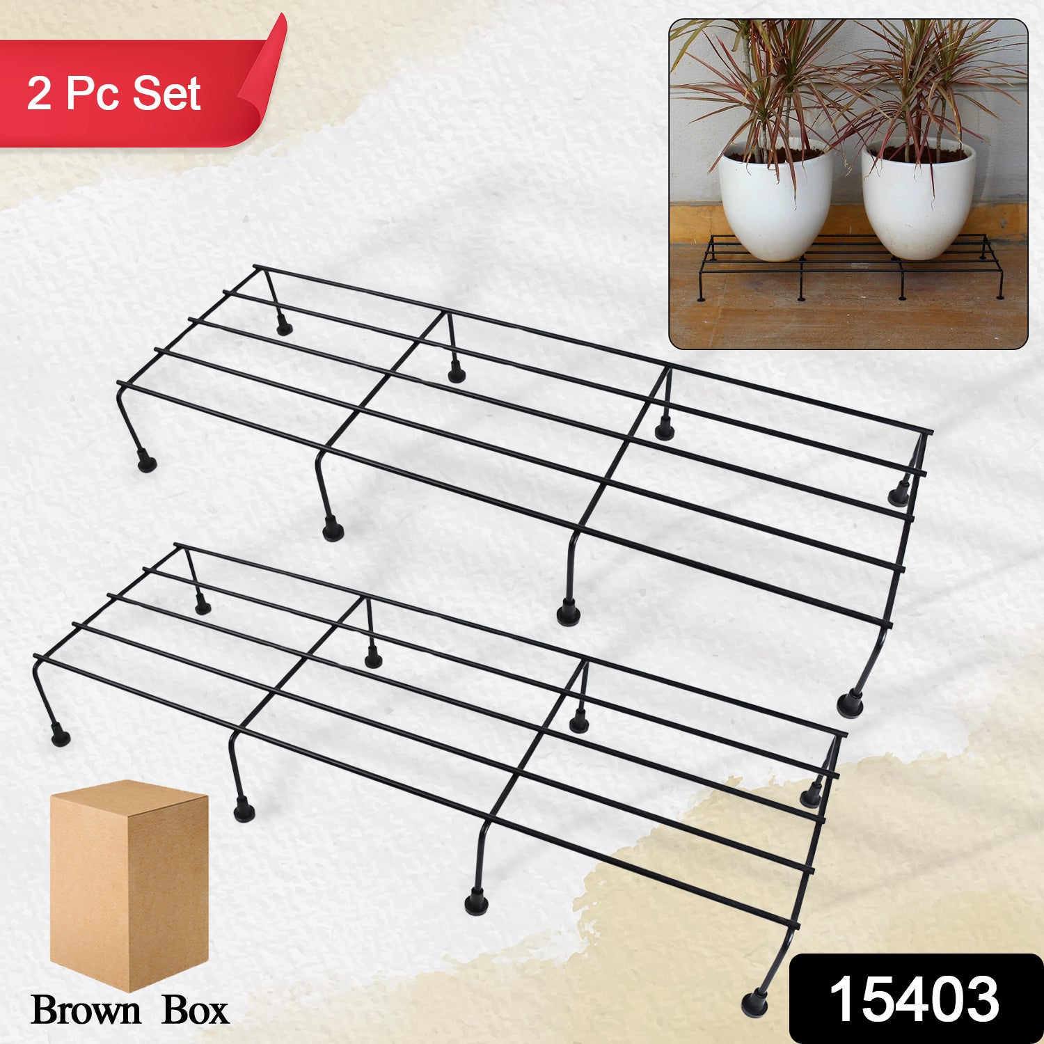 Metal Rectangle Flower Plant Stand For Balcony (6020 Cm  2 Pc Set) - rudrmart.in