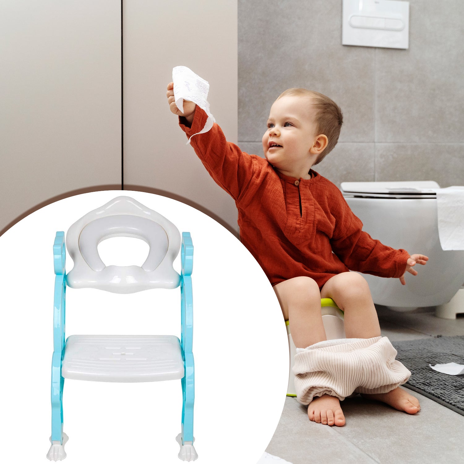 8492 2 In 1 Potty Training Toilet Seat With Step Stool Ladder For Boy And Girl Baby Toddler Kid Childrens Toilet Training Seat Chair With Soft Padded Seat And Sturdy Non-slip Wide Step Make Potty Easier For Your Kids (Multi-color) - rudrmart.in
