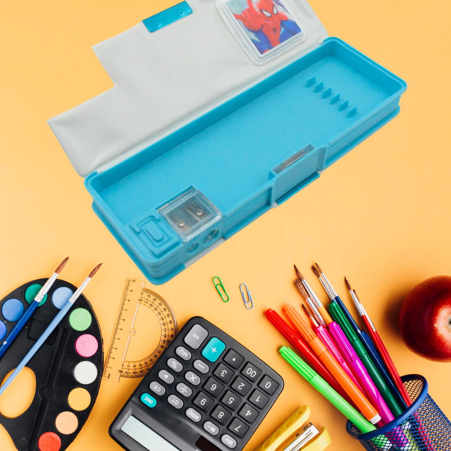 4260 Art  Stationery Cartoon Multi-functional Geometry Box For Boys With Inbuilt Calculator 2 Sides Open And Double Sharpener Stationery Kit Pencil Box For Boys Art Plastic Pencil Box  For Girls And Boys - rudrmart.in