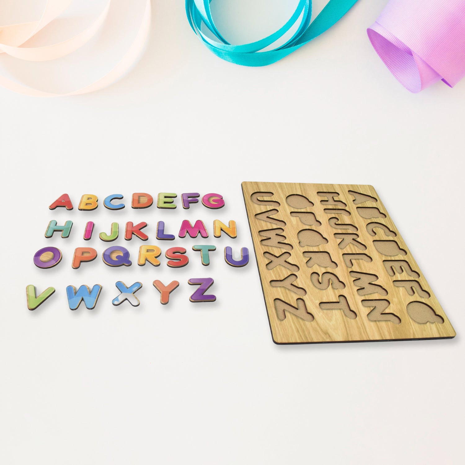 Wooden Puzzle Board Abc Letters Shapes Educational Learning Toys (1 Set) - rudrmart.in