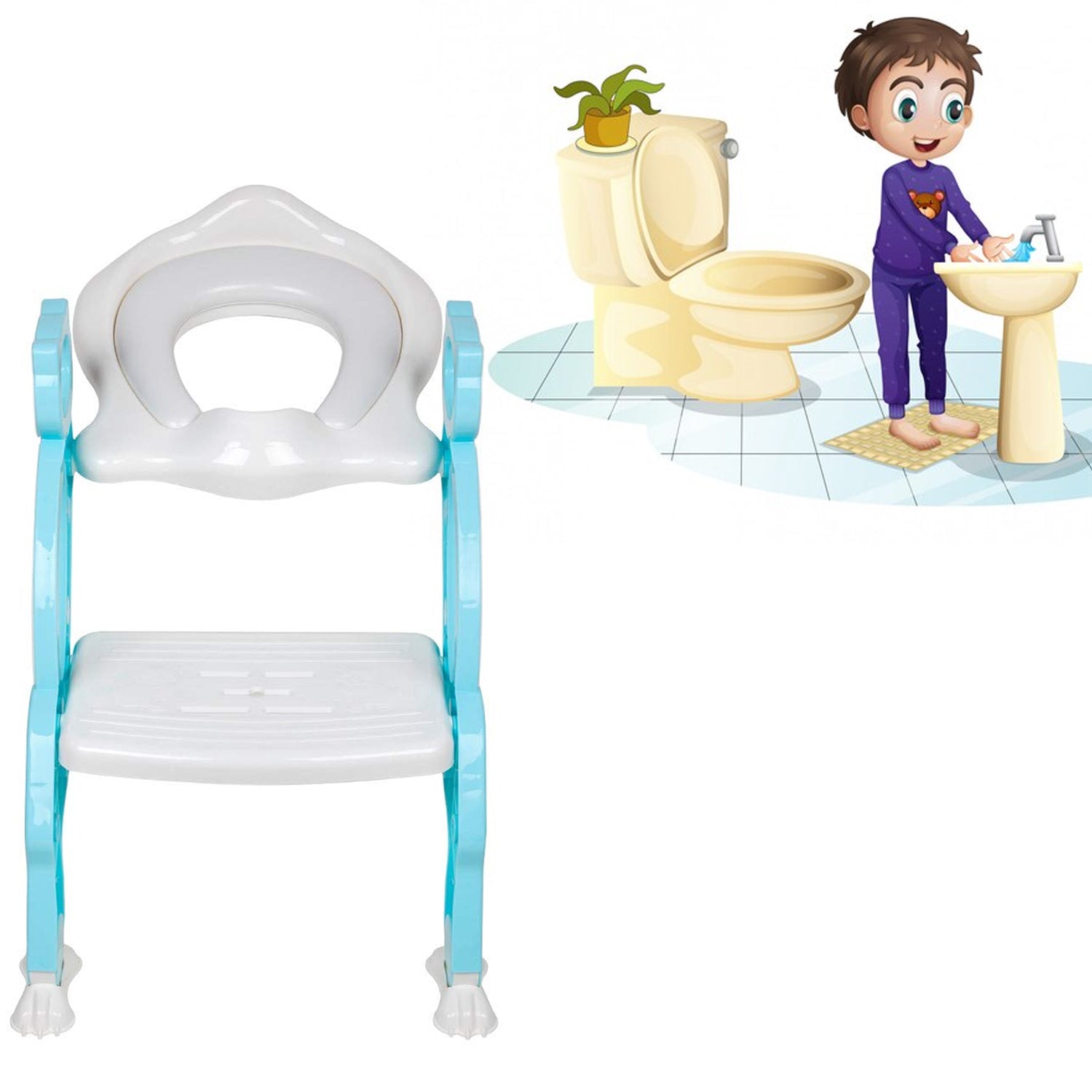8492 2 In 1 Potty Training Toilet Seat With Step Stool Ladder For Boy And Girl Baby Toddler Kid Childrens Toilet Training Seat Chair With Soft Padded Seat And Sturdy Non-slip Wide Step Make Potty Easier For Your Kids (Multi-color) - rudrmart.in