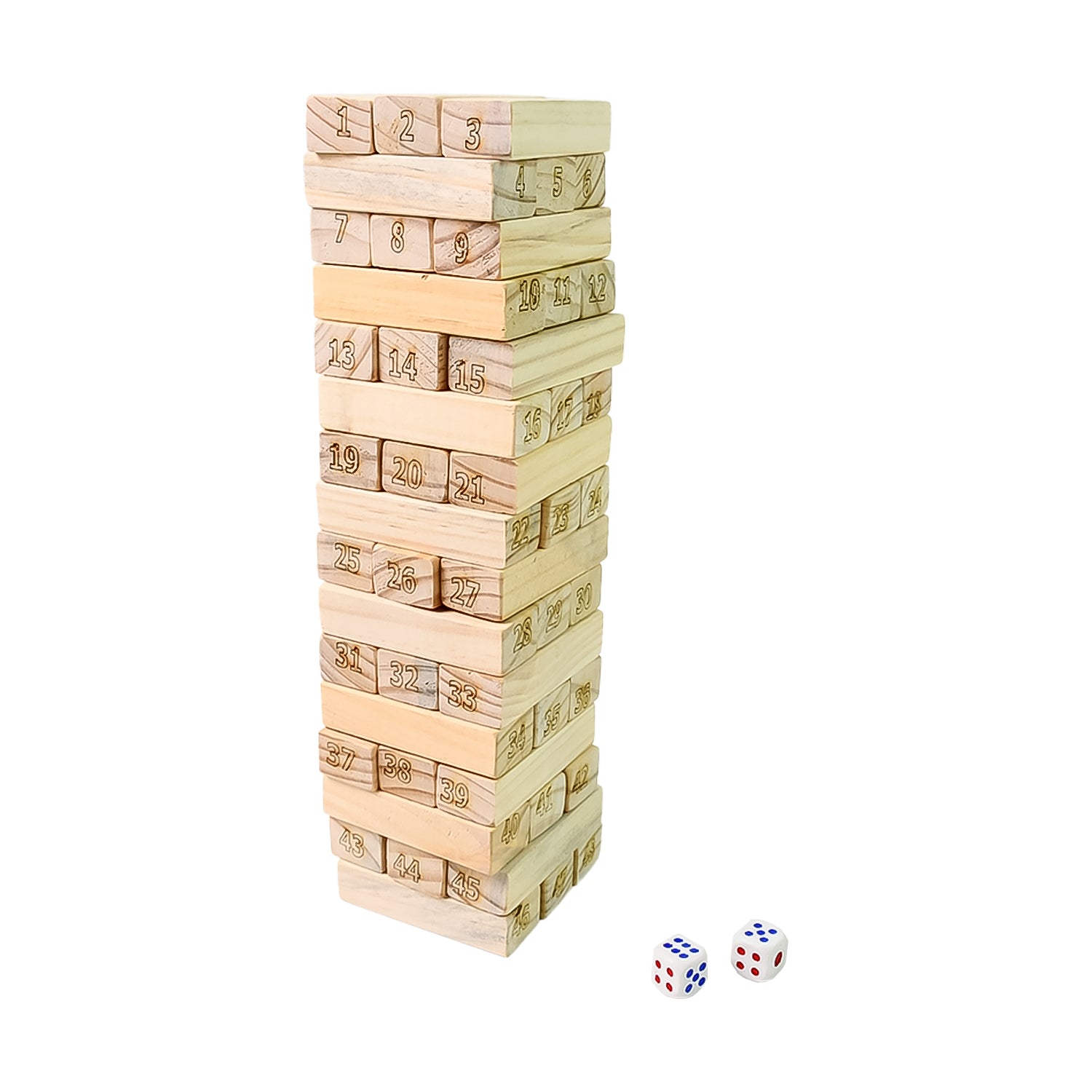 Wooden Tumbling Stacking Tower Game (48 Pcs Blocks 2 Dices) - rudrmart.in