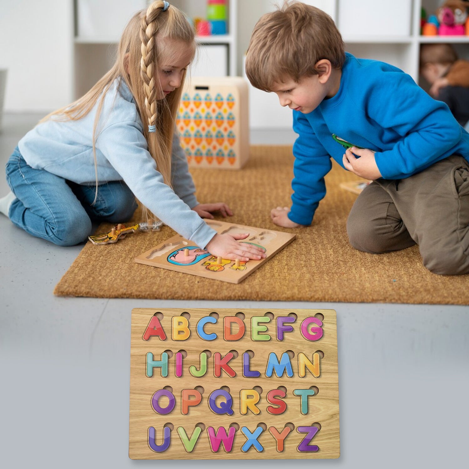 Wooden Puzzle Board Abc Letters Shapes Educational Learning Toys (1 Set) - rudrmart.in