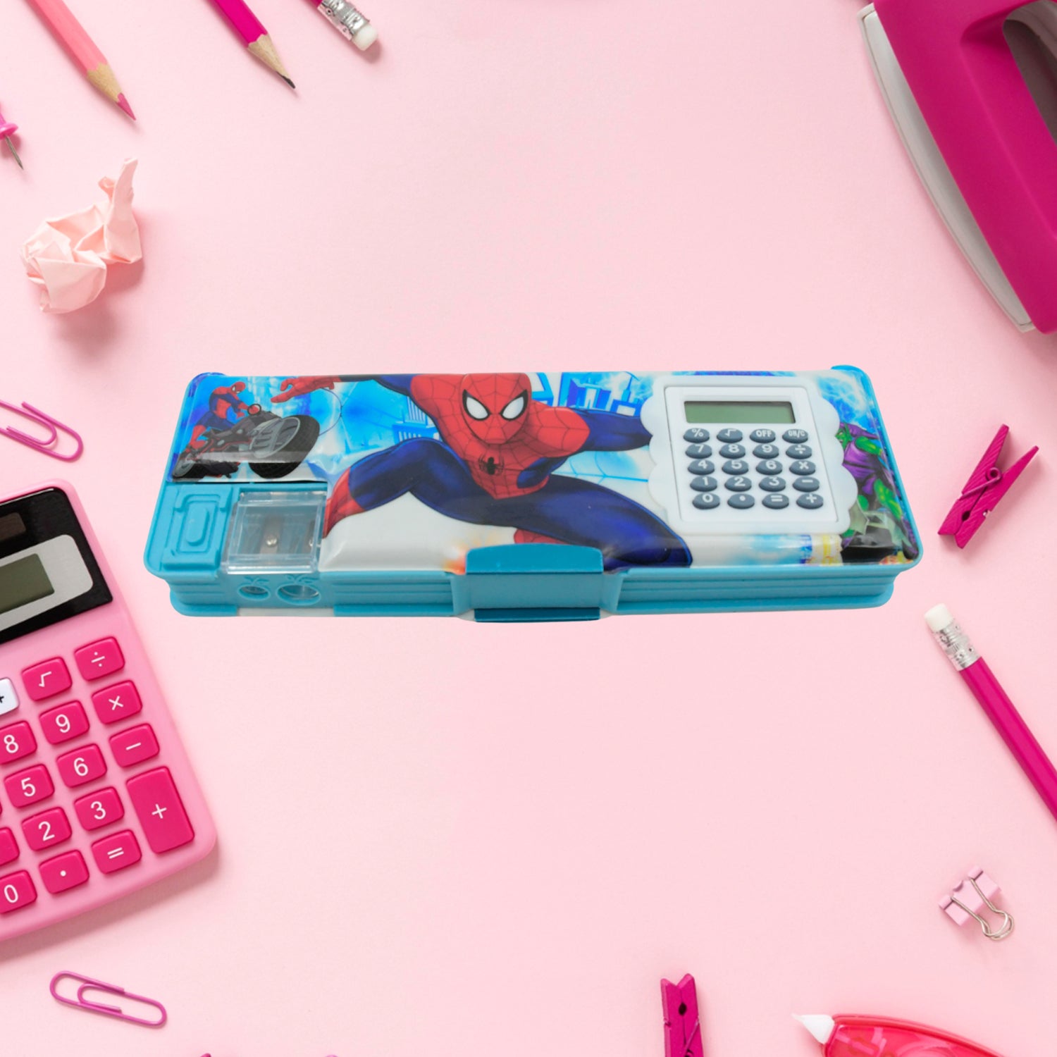 4260 Art  Stationery Cartoon Multi-functional Geometry Box For Boys With Inbuilt Calculator 2 Sides Open And Double Sharpener Stationery Kit Pencil Box For Boys Art Plastic Pencil Box  For Girls And Boys - rudrmart.in