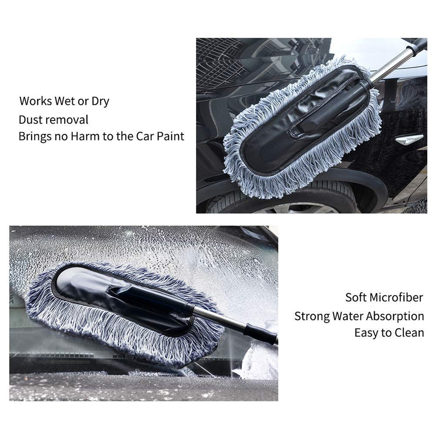 4749 Car Duster Long Retractablesoftnon-sliphandle Multipurpose Microfiber Wash Brush Vehicle Interior And Exterior Cleaning Kit With For Car Boats Or Home - rudrmart.in