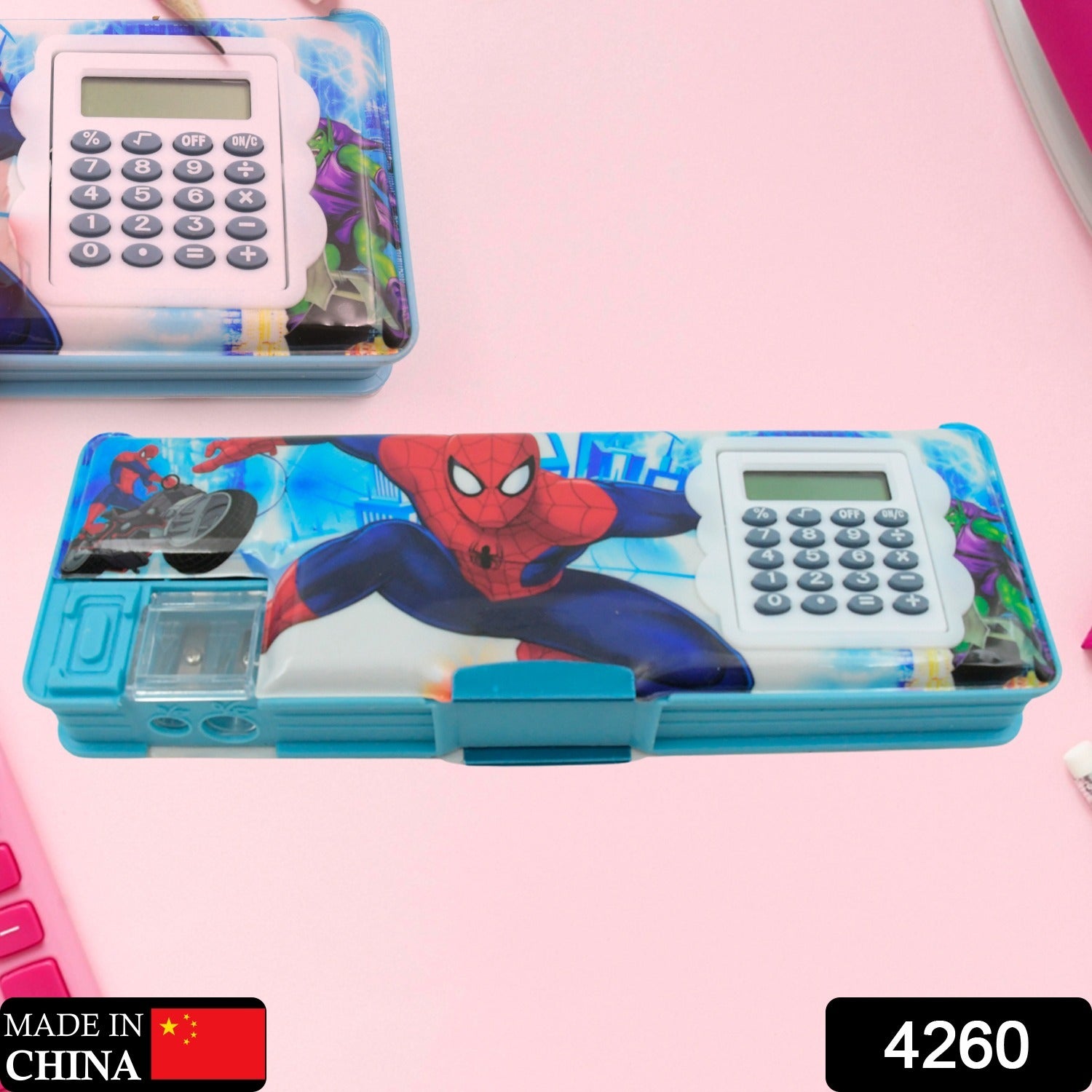 4260 Art  Stationery Cartoon Multi-functional Geometry Box For Boys With Inbuilt Calculator 2 Sides Open And Double Sharpener Stationery Kit Pencil Box For Boys Art Plastic Pencil Box  For Girls And Boys - rudrmart.in