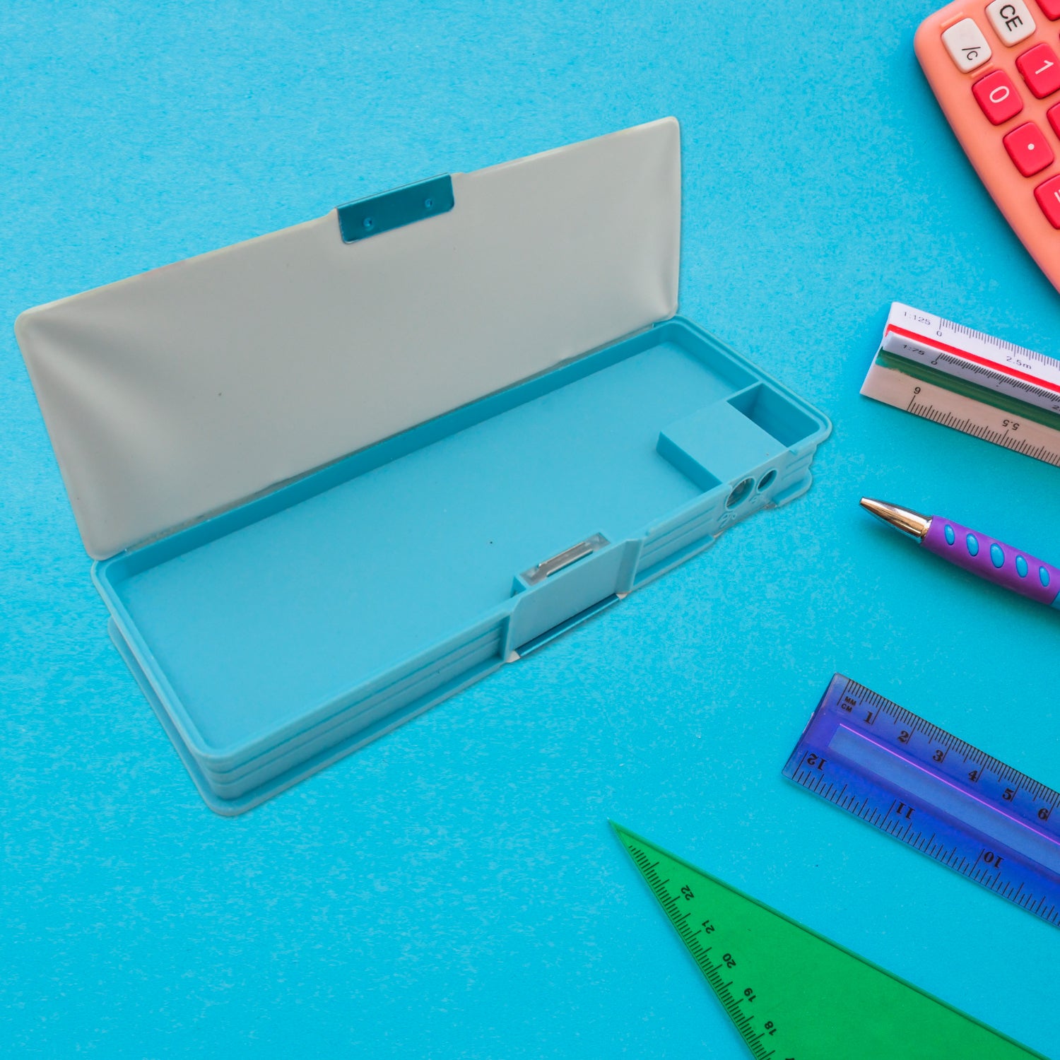 4260 Art  Stationery Cartoon Multi-functional Geometry Box For Boys With Inbuilt Calculator 2 Sides Open And Double Sharpener Stationery Kit Pencil Box For Boys Art Plastic Pencil Box  For Girls And Boys - rudrmart.in