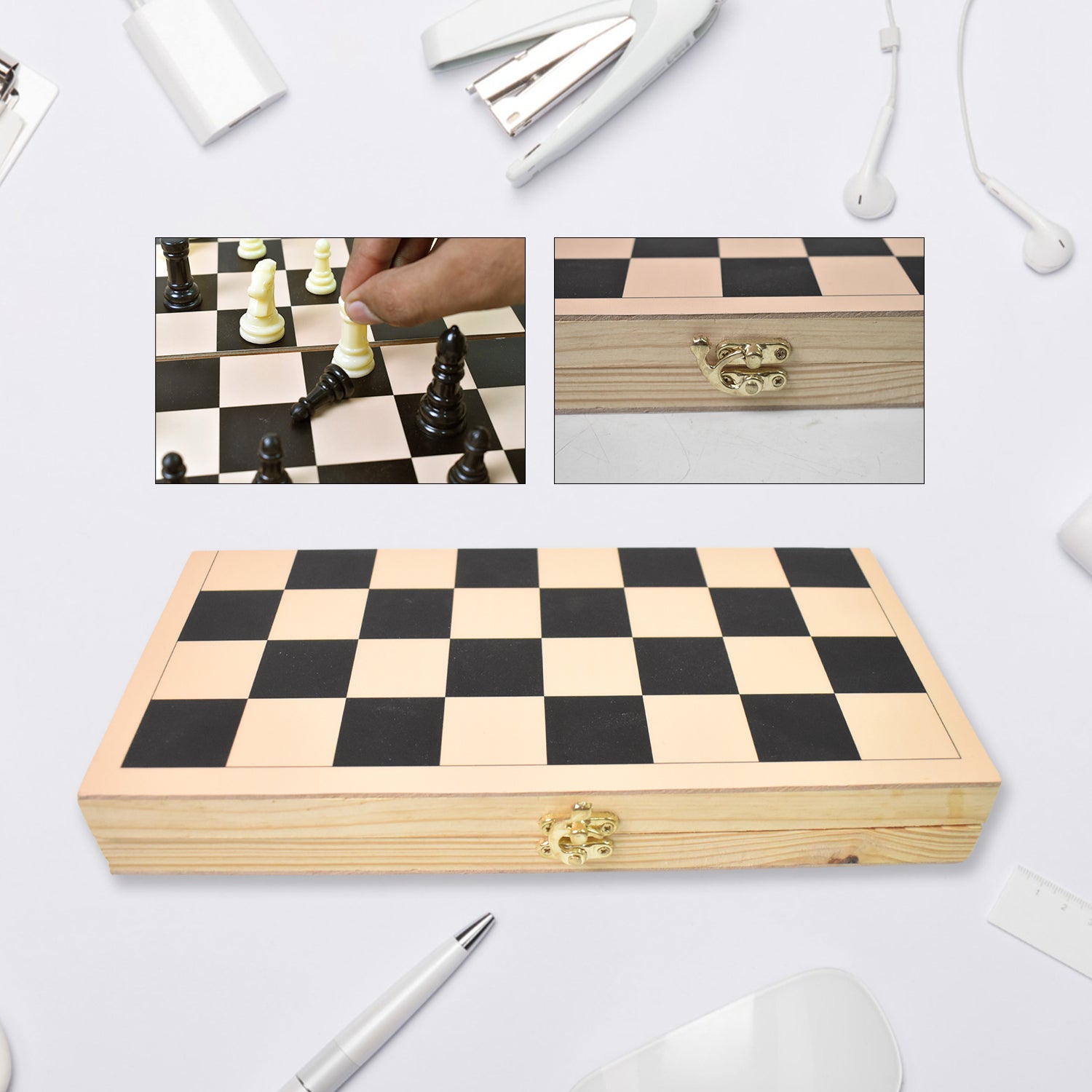 Folding Wooden Chess Board Set (30  30 Cm  1 Set) - rudrmart.in