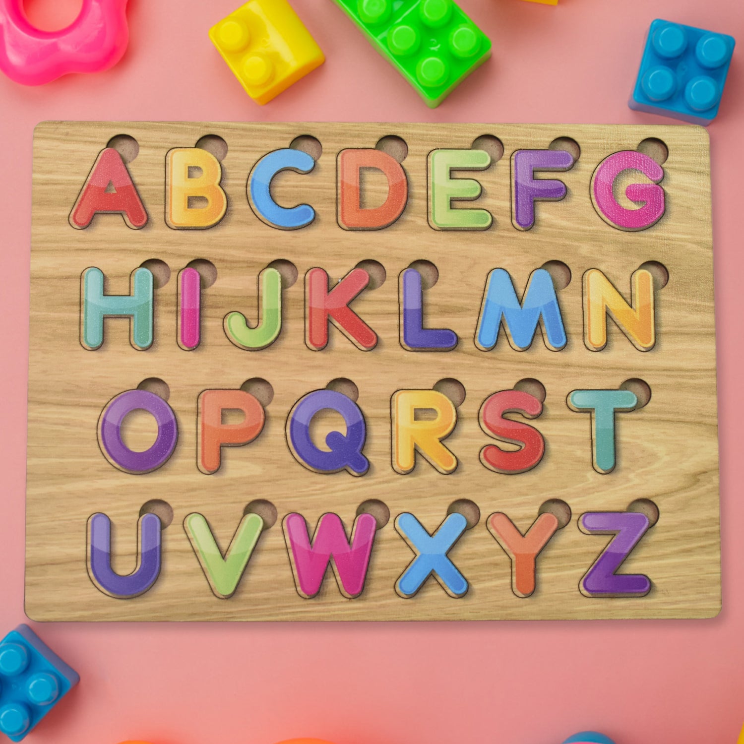 Wooden Puzzle Board Abc Letters Shapes Educational Learning Toys (1 Set) - rudrmart.in