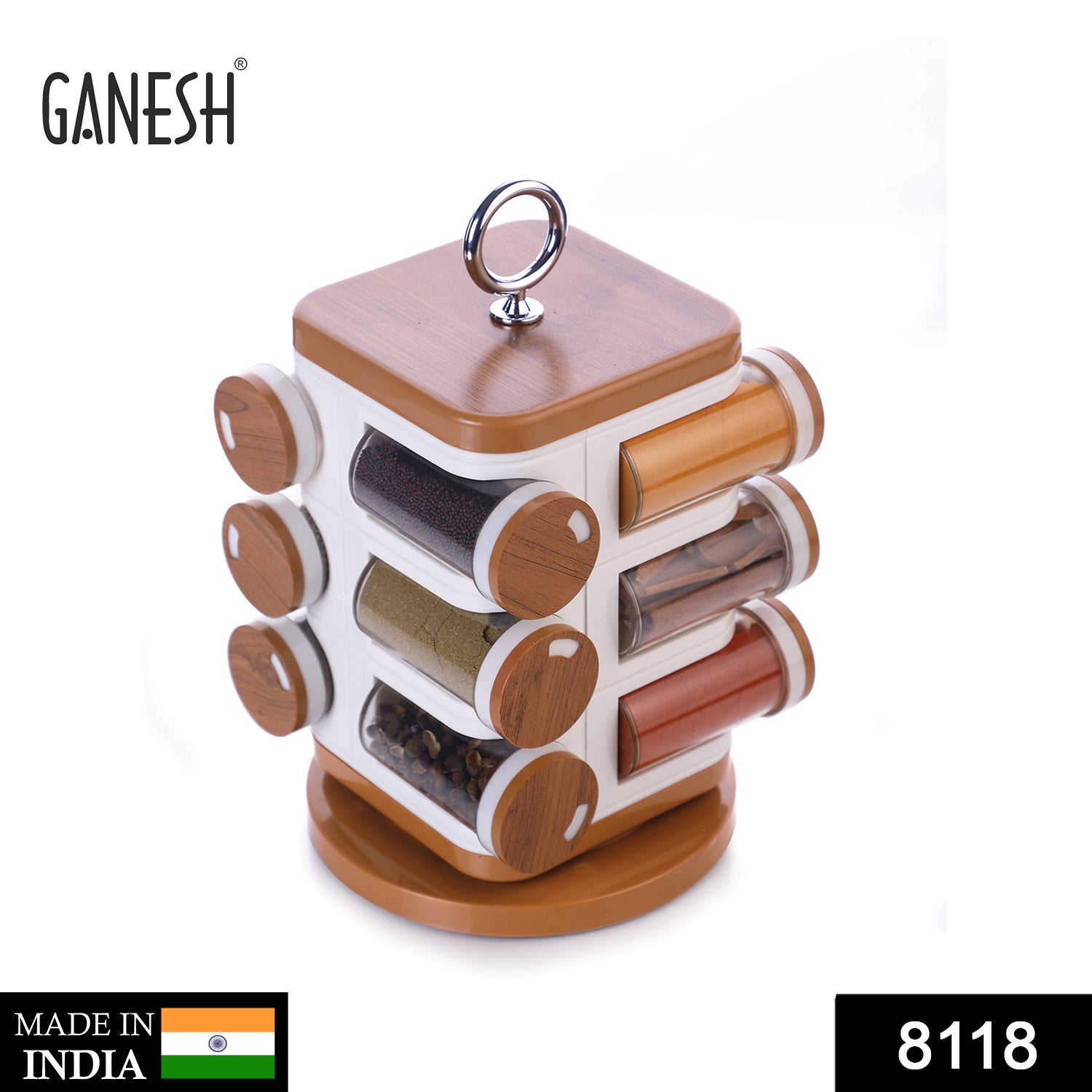 8118 Ganesh 12-jar Revolving Spice Rack Masala Box - rudrmart.in